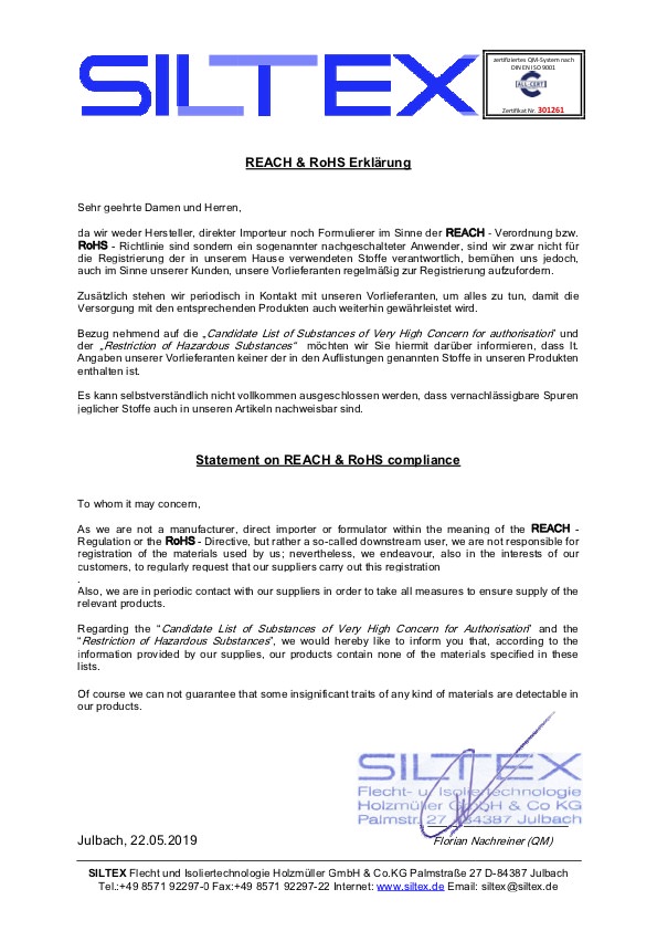 Siltex ISO 9001 Zertifikat